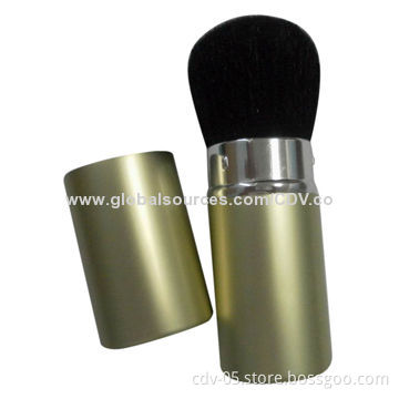Individual retractable makeup brushes, made of aluminum ferrule and handle with great goat bristles
